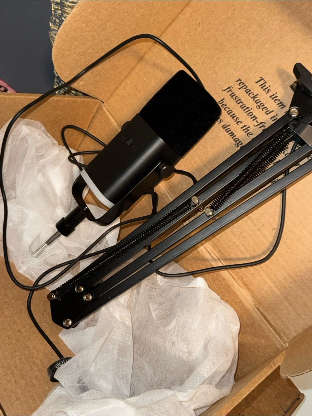 Black Desktop USB Microphone with Adjustable Boom Arm